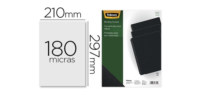 Tapa de encuadernacion fellowes din a4 pvc opaco negro 180 micras pack de 100 unidades