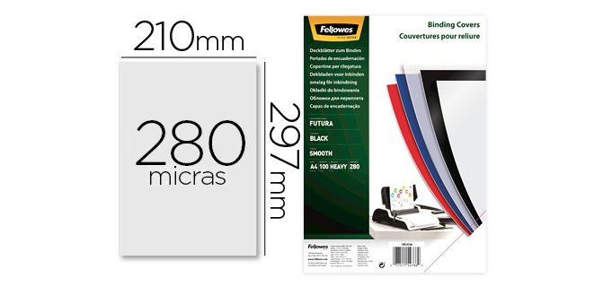 Tapa de encuadernacion fellowes din a4 polipropileno negro 280 micras pack de 100 unidades