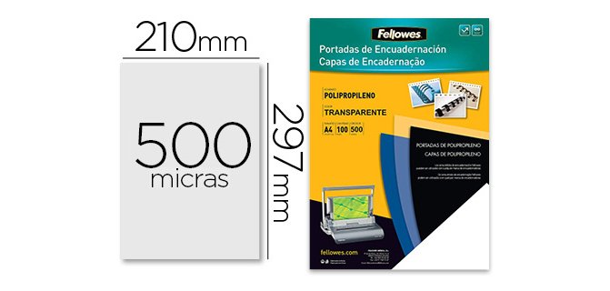 Cubiertas para encuadernar Fellowes A4 polipropileno transparente 450 micras - Paquete de 100 unidades