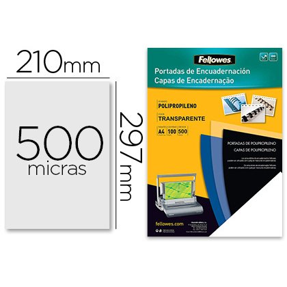 Cubiertas para encuadernar Fellowes A4 polipropileno transparente 450 micras - Paquete de 100 unidades