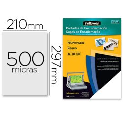 Cubiertas para encuadernar Fellowes A4 polipropileno negro 500 micras - Paquete de 100 unidades
