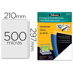 Cubiertas para encuadernar Fellowes A4 polipropileno negro 500 micras - Paquete de 100 unidades