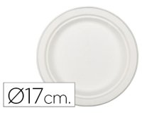Plato de fibra de caña de azucar blanco 17 cm diametro paquete de 50 unidades