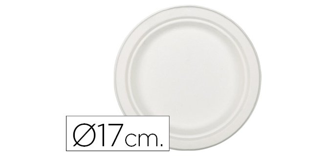 Plato de fibra de caña de azucar blanco 17 cm diametro paquete de 50 unidades