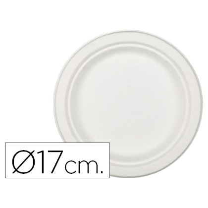 Plato de fibra de caña de azucar blanco 17 cm diametro paquete de 50 unidades