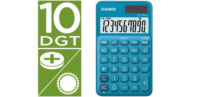 Calculadora casio sl-310yc ny bolsillo 10 digitos tax +/- tecla color azul marino