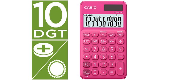 Calculadora casio sl-310uc-rd bolsillo 10 digitos tax +/- tecla color fucsia