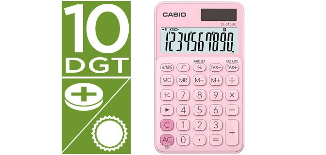 Calculadora casio sl-310uc-pk bolsillo 10 digitos tax +/- tecla doble cero color rosa