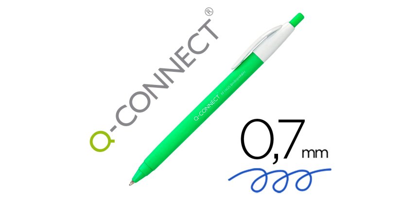 Boligrafo q-connect retractil kf14625 biodegradable verde tinta azul