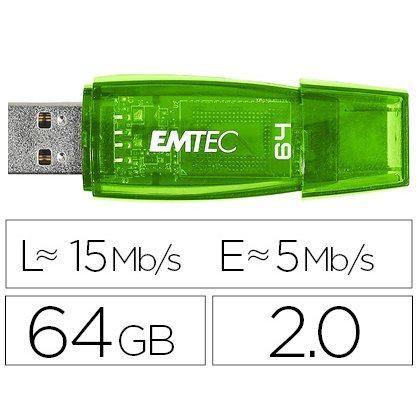 Memoria usb emtec flash c410 64 gb 2.0 verde