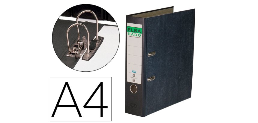Archivador de palanca elba carton forrado jaspeado con rado din a4 lomo de 80 mm negro
