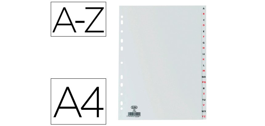 Separador alfabetico elba plastico 120 mc folio 16 taladros a-z gris