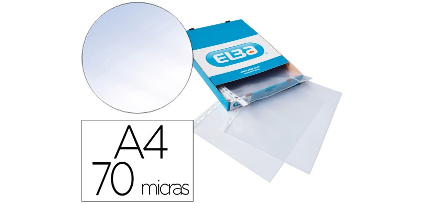 Funda multitaladro elba standard din a4 70 micras cristal caja de 100 unidades