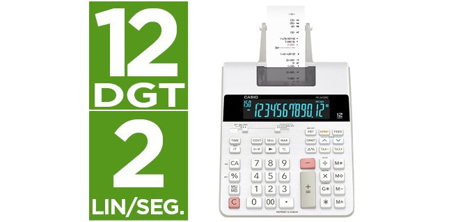 Calculadora casio impresora pantalla lc papel 58 mm impresion bicolor fr-2650rc 12 digitos dc color blanco