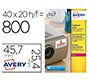 Etiqueta adhesiva avery poliester super adherente blanca 45,7x25,4 mm laser pack de 800 unidades