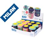 Sacapuntas milan 2 usos con deposito fairy tale expositor de 12 unidades colores surtidos