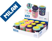 Sacapuntas milan 2 usos con deposito fairy tale expositor de 12 unidades colores surtidos