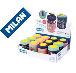 Sacapuntas milan 2 usos con deposito fairy tale expositor de 12 unidades colores surtidos