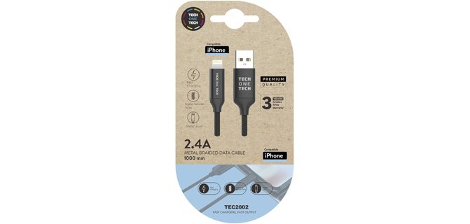 Cable usb 2.4 tech one tech braided nylon tipo usb apple micro usb longitud 1 m color negro