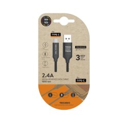 Cable usb tech one tech braided nylon tipo usb-c multi longitud 1 mt 2a color negro