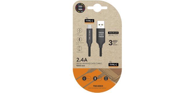 Cable usb tech one tech braided nylon tipo usb-c multi longitud 1 mt 2a color negro