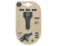 Cargador para coche One Tech 2.4 doble para iphone / usb micro / type-c color negro