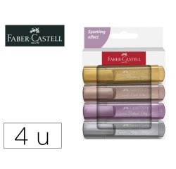 Rotulador faber castell fluorescente textliner 46 metalico estuche de 4 unidades colores surtidos