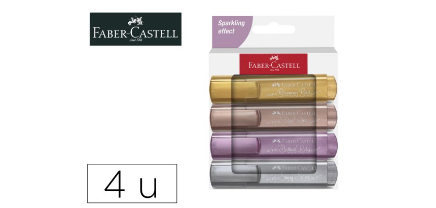 Rotulador faber castell fluorescente textliner 46 metalico estuche de 4 unidades colores surtidos