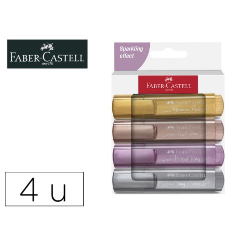 Rotulador faber castell fluorescente textliner 46 metalico estuche de 4 unidades colores surtidos