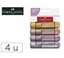 Rotulador faber castell fluorescente textliner 46 metalico estuche de 4 unidades colores surtidos