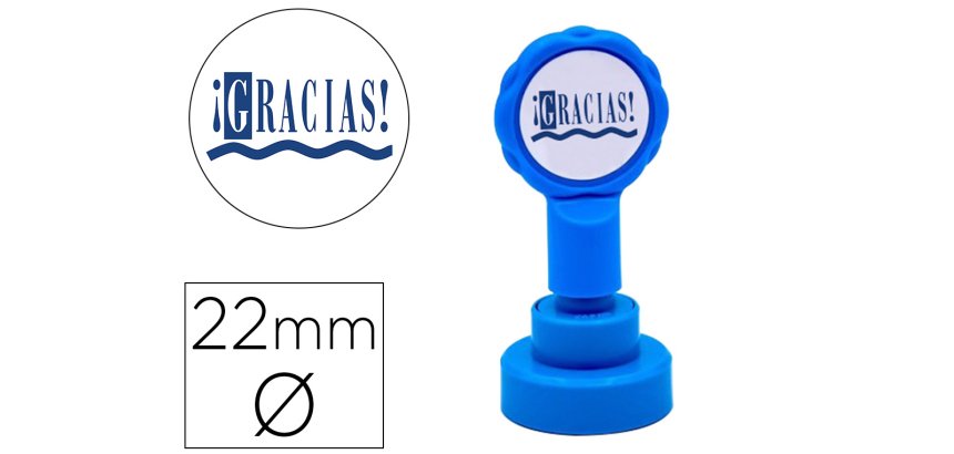 Sello artline emoticono gracias color azul 22 mm diametro