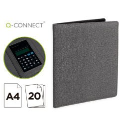 Carpeta portabloc Q-connect A4 con calculadora, bloc 20 hojas y departamentos interiores color gris 250x315