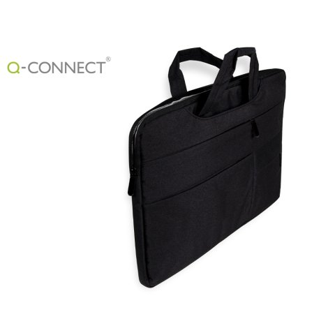 Funda para portatil Q-connect 15,6" con asas retráctiles cremallera 3 bolsillos exteriores negro