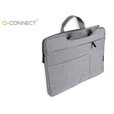 Funda para portátil Q-connect 15,6" con asas retráctiles cremallera 3 bolsillos exteriores Gris