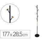 Perchero metalico q-connect negro con detalles de madera 5 colgadores 177x28,5 cm