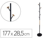 Perchero metalico q-connect negro con detalles de madera 5 colgadores 177x28,5 cm