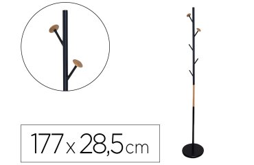 Perchero metalico q-connect negro con detalles de madera 5 colgadores 177x28,5 cm