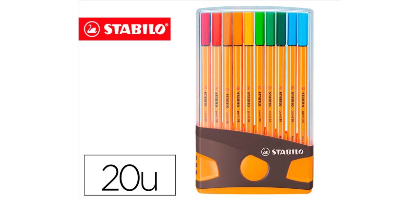 Rotulador stabilo punta de fibra point 88 color parade antracita/naranja estuche de 20 unidades colores surtidos