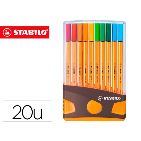 Rotulador stabilo punta de fibra point 88 color parade antracita/naranja estuche de 20 unidades colores surtidos