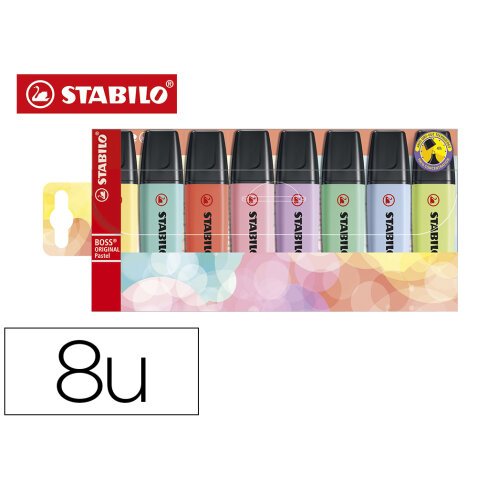 Rotulador stabilo boss fluorescente 70 pastel estuche de 8 unidades colores surtidos