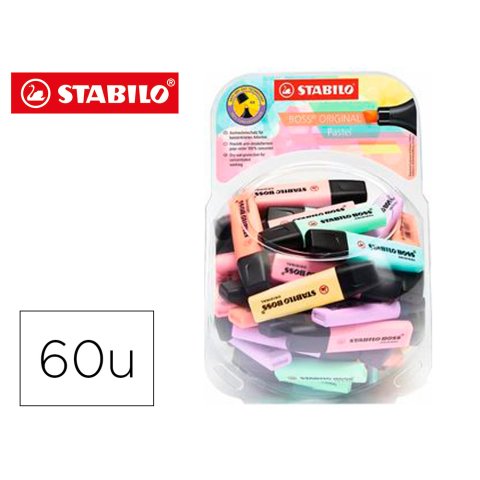 Rotulador stabilo boss fluorescente 70 pastel expositor bombonera de 60 unidades colores surtidos