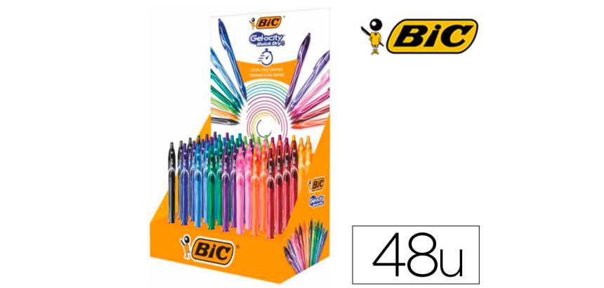 Boligrafo bic gelocity quick dry expositor de 48 unidades colores surtidos