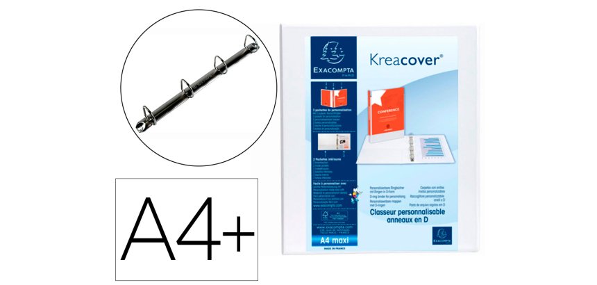 Carpeta exacompta canguro 4 anillas 16 mm din a4+ carton forrado polipropileno personalizable 3 bolsillos