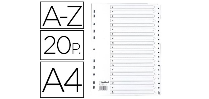 ZZ - Separadores Separadores con pestañas impresas cartulina blanca 160 g/m 2 Con pestañas blancas plastifi cadas reforzadas - Blanco