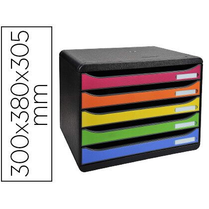 Fichero cajones sobremesa exacompta big-box plus iderama arlequin 5 cajones apaisado multicolores