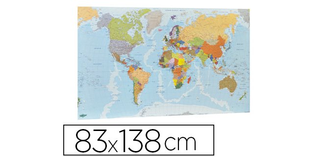 Mapa mural faibo planisferio plastificado enrollado 83x138 cm