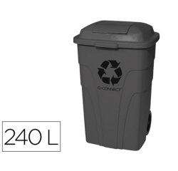 Papelera contenedor q-connect plastico con tapadera 240l color gris 1040x610x610 mm con ruedas