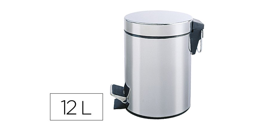 Papelera metalica q-connect con pedal cromada 25x38cm capacidad 12 litros