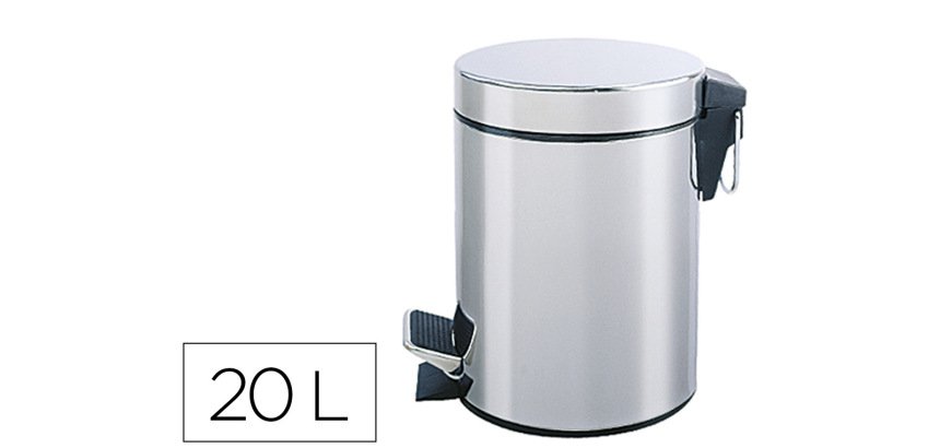 Papelera metalica q-connect con pedal cromada 43x29cm capacidad 20 litros