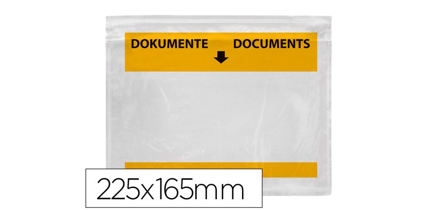 Sobre autoadhesivo q-connect portadocumentos multilingue 225x165 mm ventana transparente paquete de 100